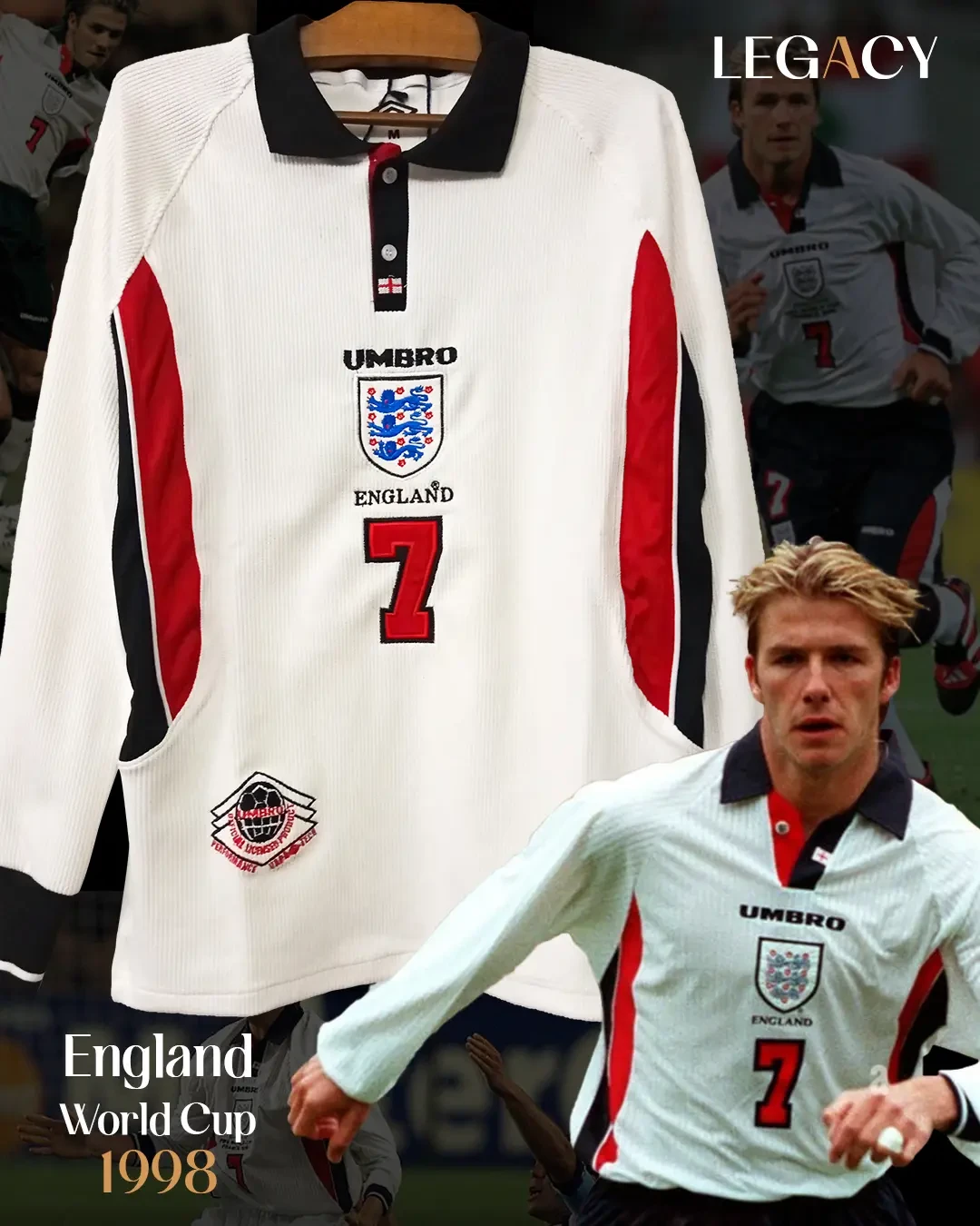 England 1998 Home Long Sleeve- Beckham